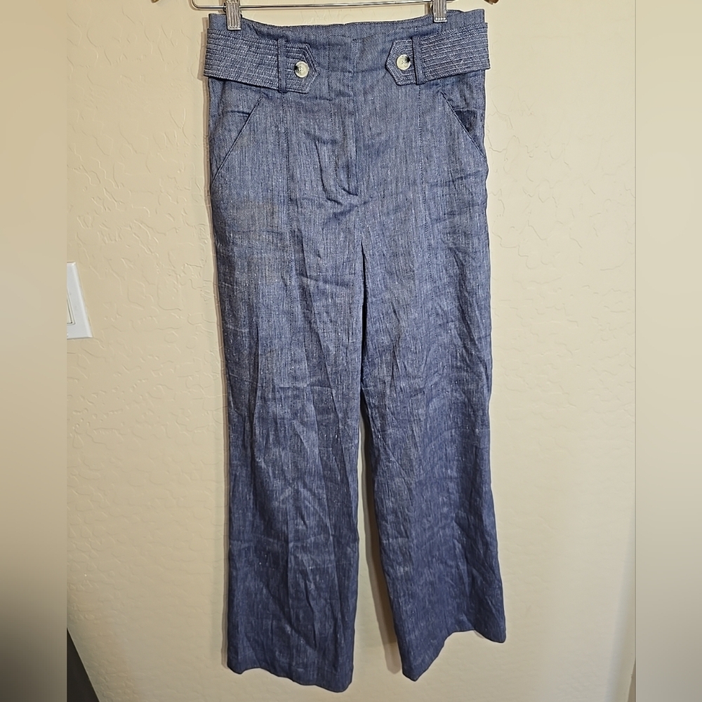 Veronica Beard Ladies Wide Leg Belted Linen Blend Pants Size 4